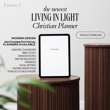 LIVING IN LIGHT V3 - Digital Download Christian Planner Blue Tones Reusable – Bible Study, Goal Setting, Sermon Notes, Prayer Requests, Fasting Reflection & More | PDF Modern Christian Planner