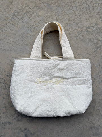 PRE-ORDER Embroidered Fabric Living in Light Tote Bag