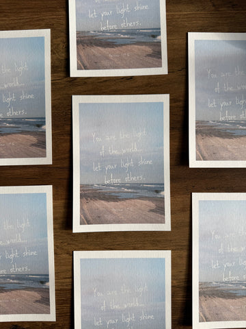 You Are the Light of the World Linen Art Print 5 x 7 in - Matthew 5:14-16 - Christian Art