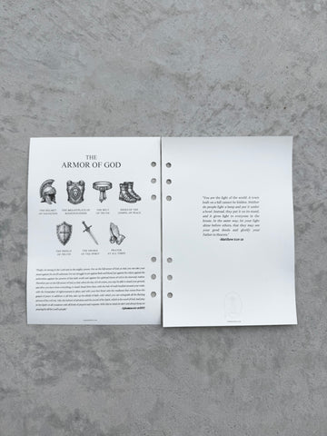 A5 Armor of God - Matthew 5:14-16 Scripture Page with 6 Ring Holes