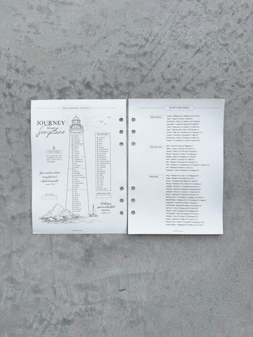 A5 Lighthouse Bible Reading Tracker and Scripture Index Page with 6 Ring Holes