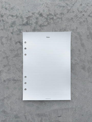A5 Lined Notes Additional Sheets - Set of 5 Sheets with 6 Ring Holes