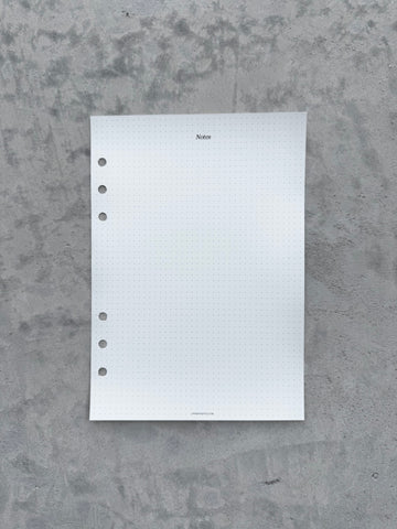 A5 Dot Grid Notes Additional Sheets - Set of 5 Sheets with 6 Ring Holes