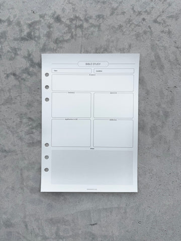 A5 Bible Study Notes Additional Sheets - Set of 5 Sheets with 6 Ring Holes