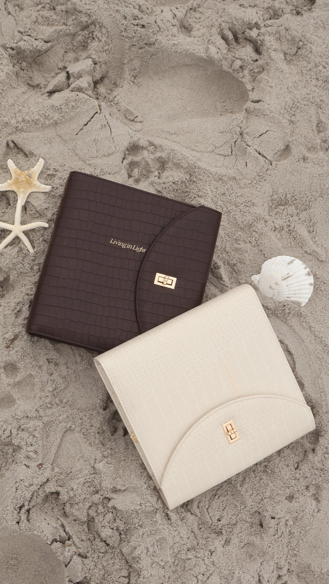 PREORDER A5 Binder Vegan Croc Leather - Espresso or Blonde - 6 Gold Rings with Pencil Case and Pendant