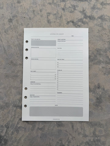 A5 Christian Hourly Daily Planning Inserts – 31-Sheet Set with 6 Ring Holes