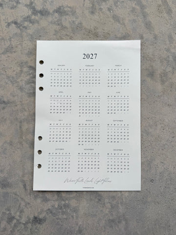 A5 2027 Monthly Calendars with 6 Ring Holes