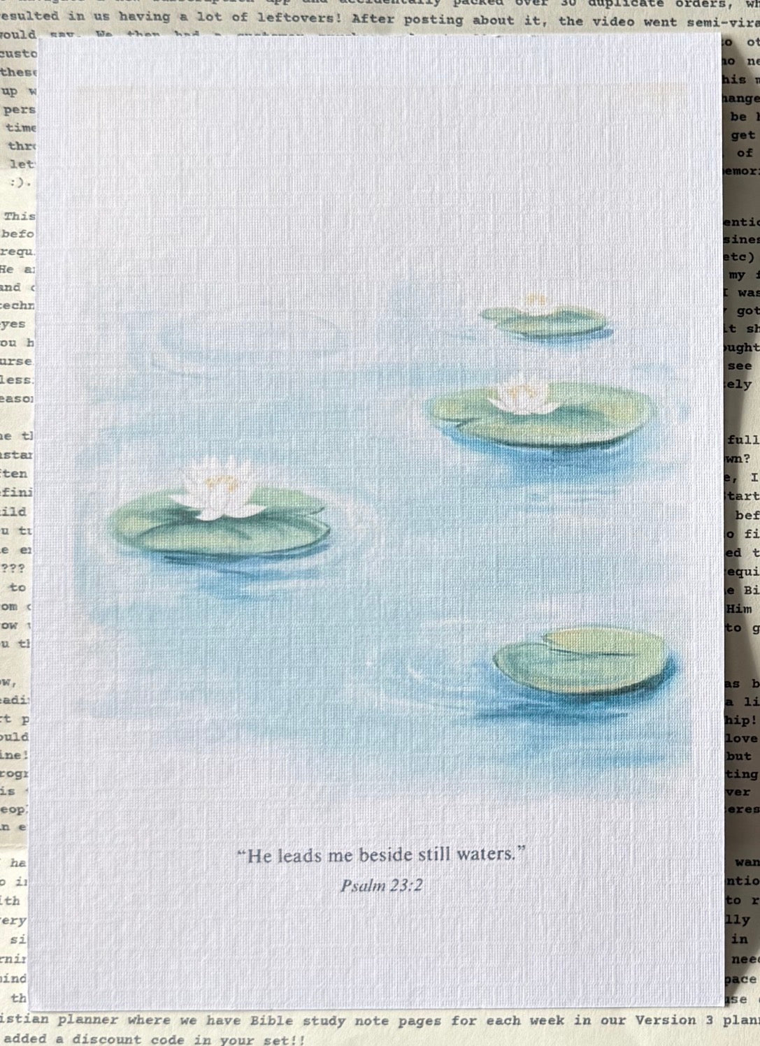 Still Waters Linen Art Print 5 x 7 - Christian Art - Psalm 23