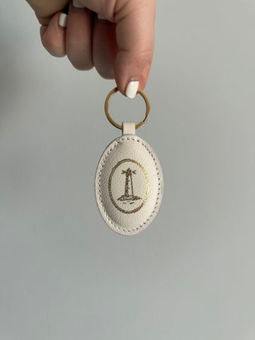 Lighthouse Puff Leather Keychain – Off-White Oval Gold Stamped