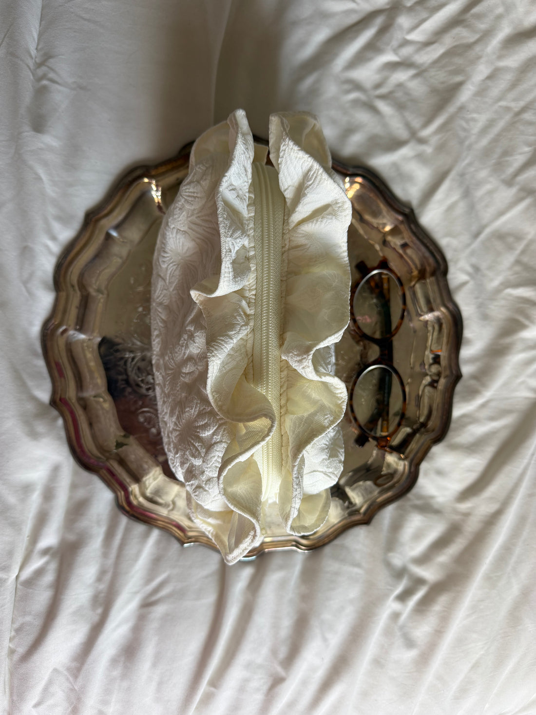 PRE-ORDER Embroidered Fabric Floral Pencil Case with Ruffles