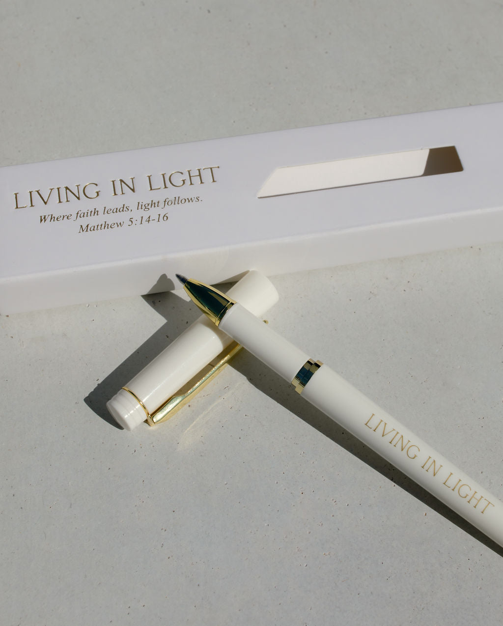 Living in Light .7mm Black Ink Gel Pen - White with Gold Premium Pen