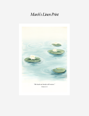 Still Waters Linen Art Print 5 x 7 - Christian Art - Psalm 23