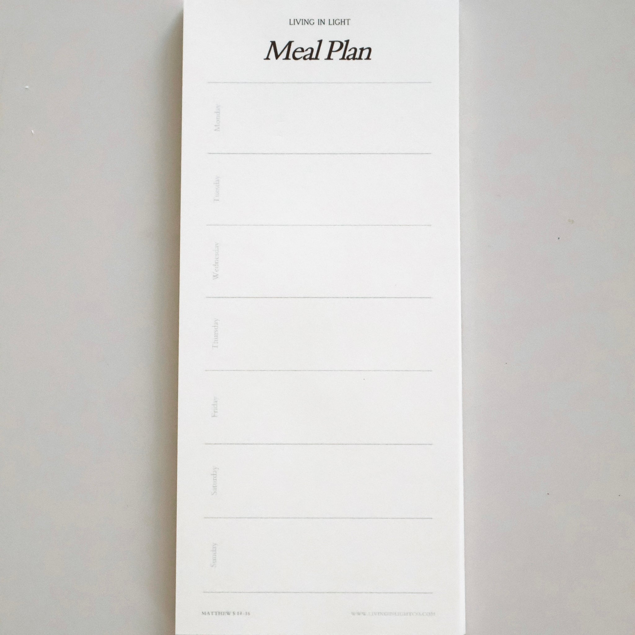 Living in Light Faith-Based Meal Planning and Prep Notepad
