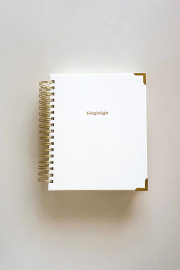 White Leather Gold Spiral V3 Undated Modern Christian Planner w Tabs and Gold Corners – Faith-Based Planner - Bible Study, Sermon Notes, Prayer Requests, Goal Setting, Finances & More
