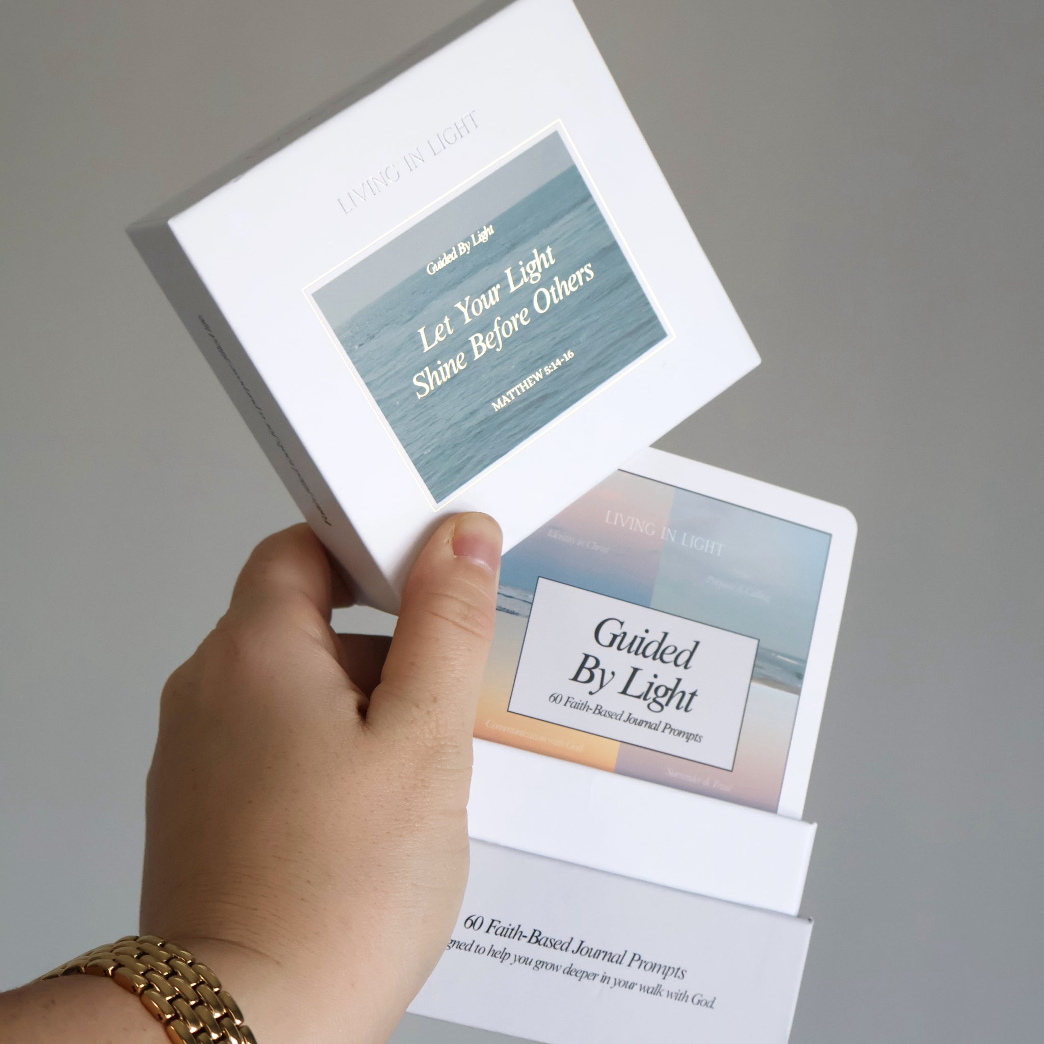 Christian Living Journaling Card Set - 60 Faith-Based Journal Prompts - Guided by Light