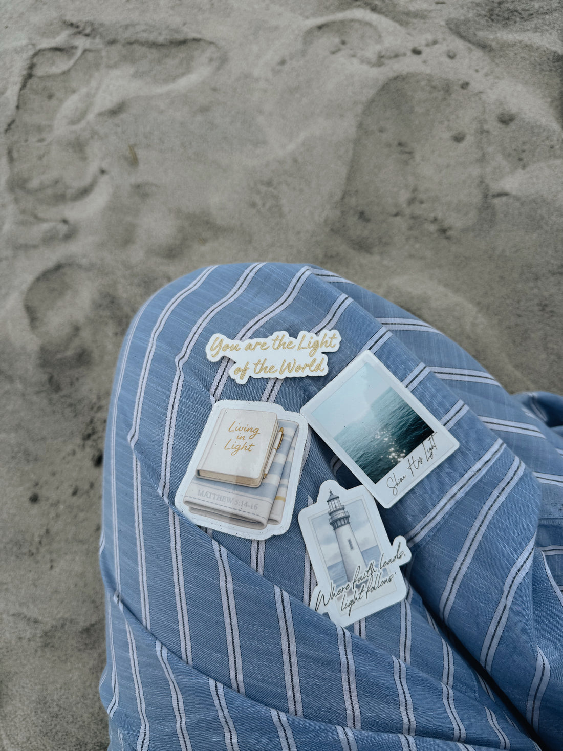 Christian Sticker Pack (4 Stickers) - Living in Light Vinyl Die-Cut Stickers - Cute Aesthetic Coastal Stickers