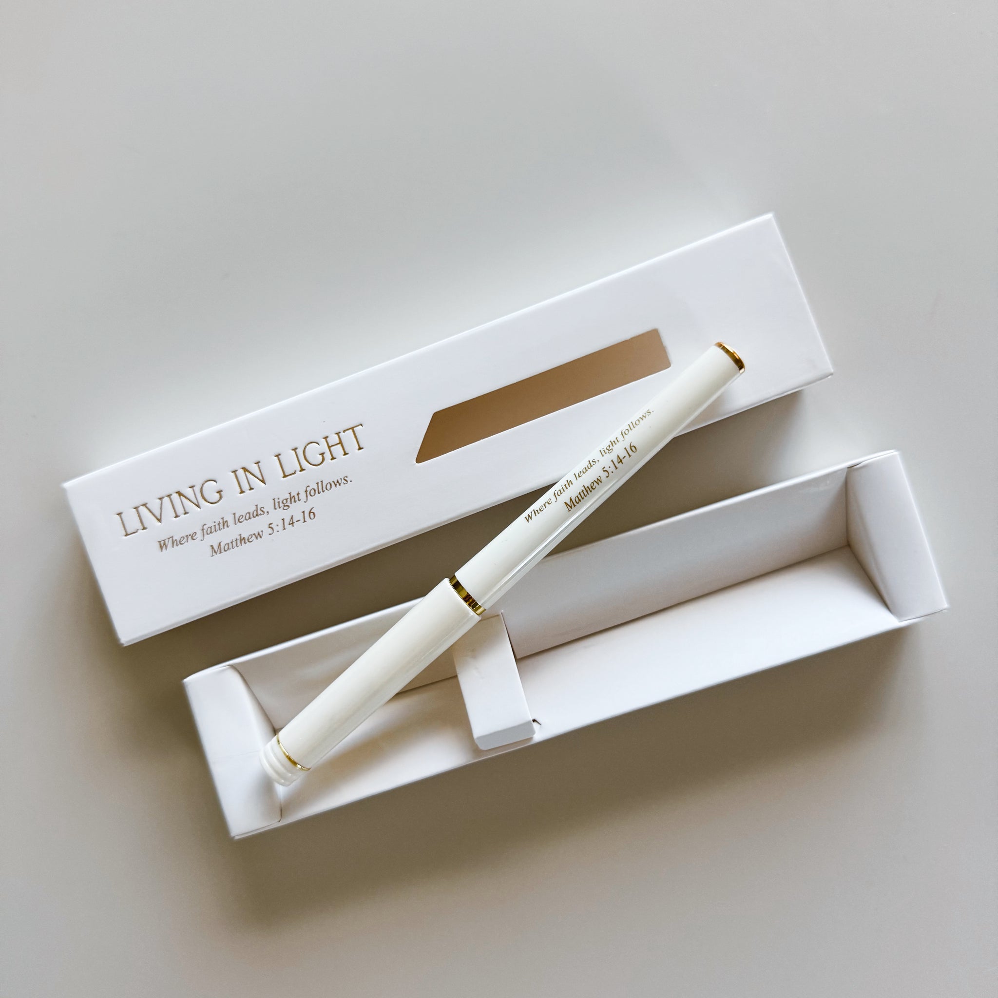 Living in Light .7mm Black Ink Gel Pen - White with Gold Premium Pen